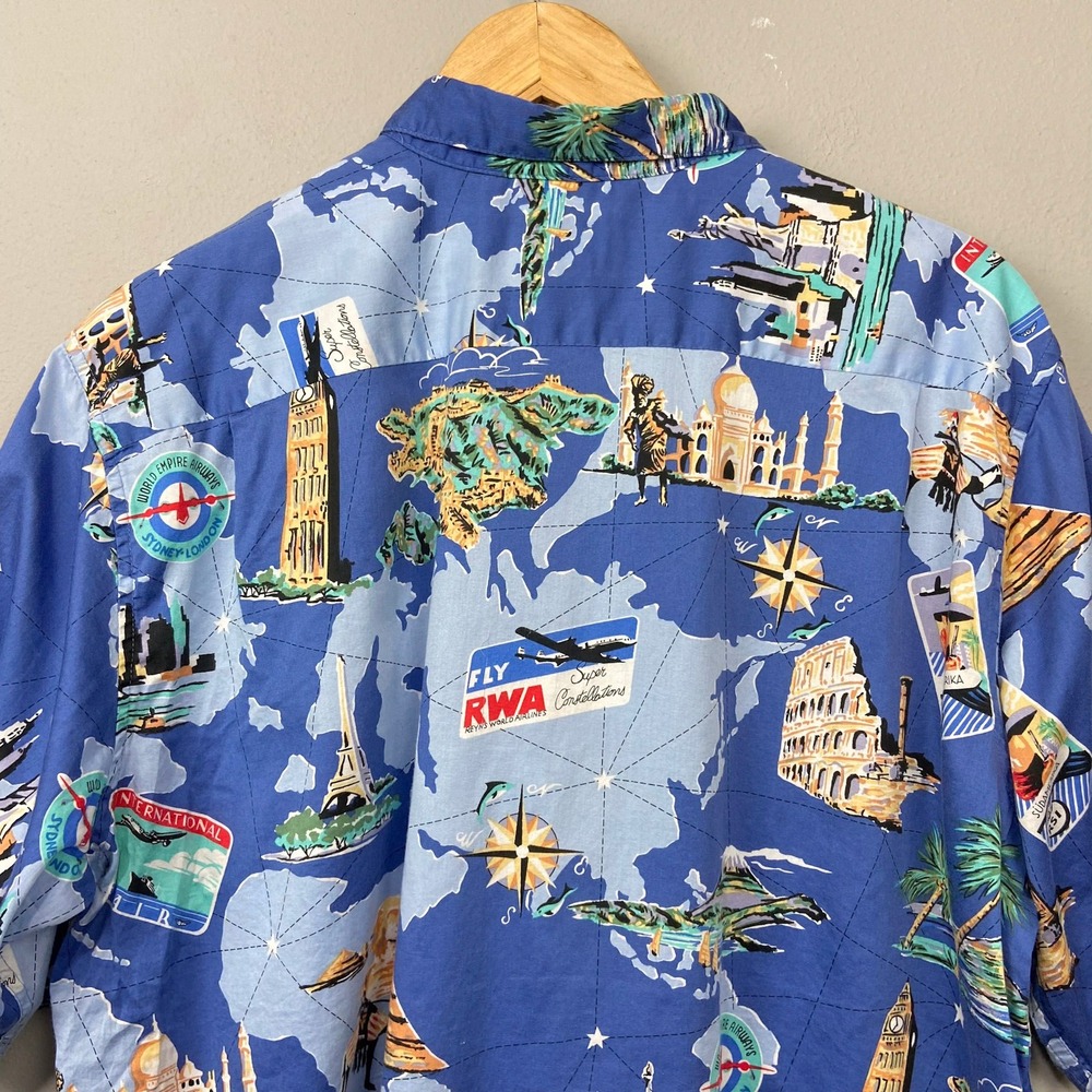 Reyn Spooner Hawaiian Shirt Size‎ XL RWA Airlines World Map Travel Retro Beach - Picture 11 of 11